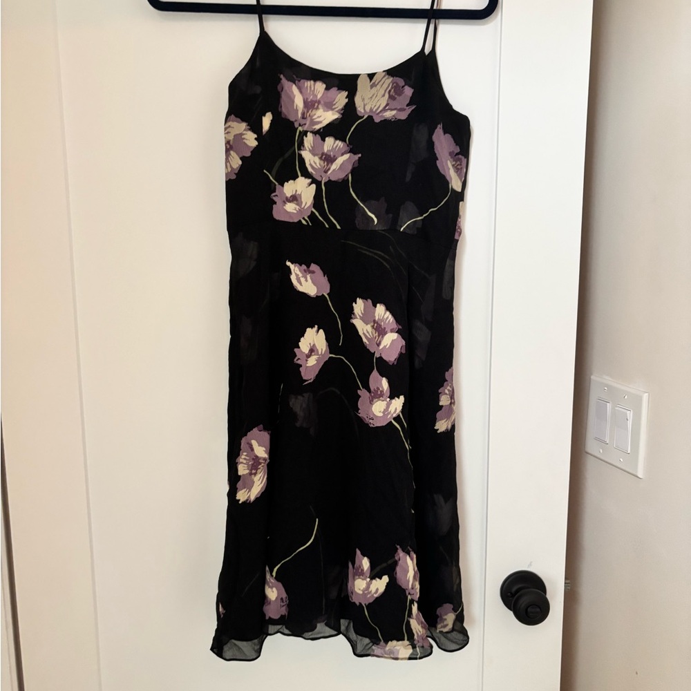 Ann Taylor Black and Purple Floral Dress